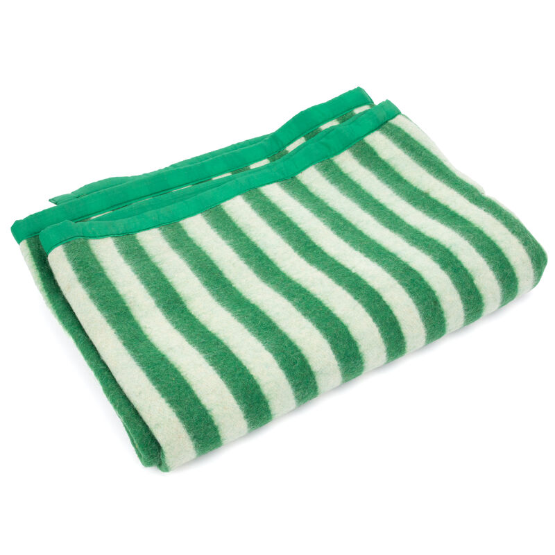 Romanian Wool Blanket w/Green Stripes | Used, , large image number 0